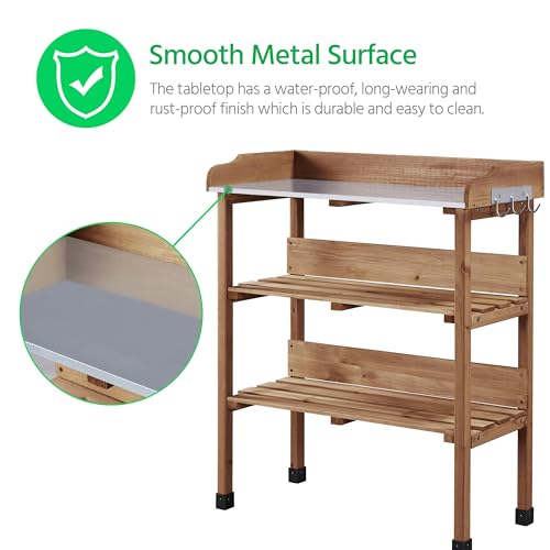 Yaheetech Potting Bench Outdoor Console Table w/3-Tier Storage,Brown - color: Brown