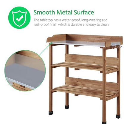Yaheetech Potting Bench Outdoor Console Table w/3-Tier Storage,Brown - color: Brown