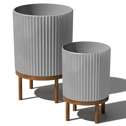 Veradek Demi Series Raised Duo Planters - Set of 2 Planters with Stands - color: Gray/Brown, size: Bundle