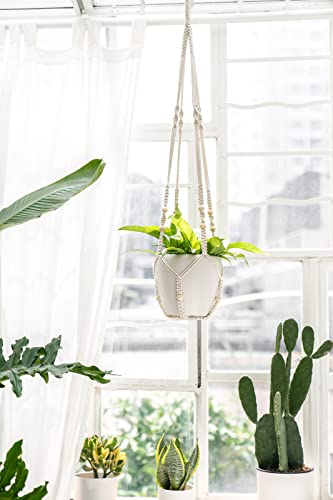 Mkono 43 Inch Macrame Plant Hanger Indoor Hanging Planter Holder Ivory 1Pc - color: Ivory