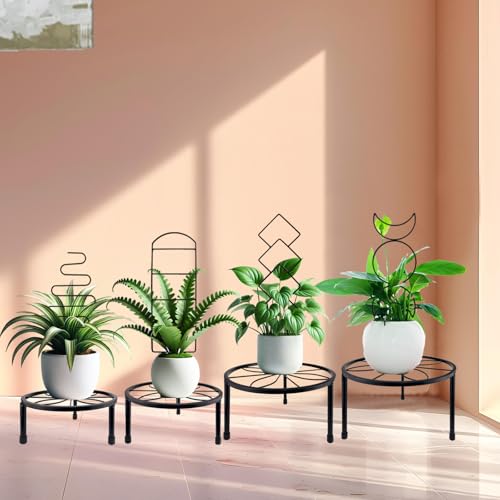 4 Packs Trellis for Climbing Plants Indoor, HENABLE Small Garden Metal Trellis for Potted Plants Outdoor for Vine Ivy Flower Plant Support, 4 Different Black Iron Patterns - size: 15 IN