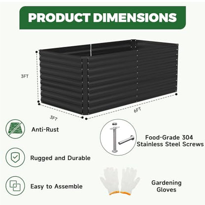 NAVINE 6x3x3ft Outdoor Metal Raised Garden Bed, Metal Planter Box, 2-Pack - color: Black, size: 6x3x3 FT-2PC