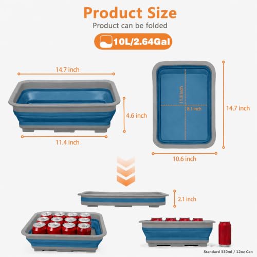 Goderewild Collapsible Dish Pan, 10L (2.6 Gal) Foldable Sink Tub, Blue - color: Blue