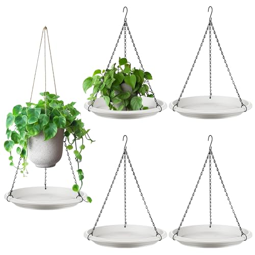 Hanging Planter for Plant, 12" Plant Saucer with Chain(5 Pcs,White) - color: White