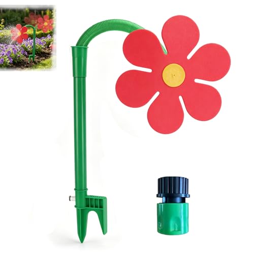 Crazy Daisy Sprinkler,Funny Rotating Flower Sprinkler for Dogs,360° Rotating Sunflower Dancing Daisy Water Sprinklers for Lawn Yard Watering Dogs Playing(Red)