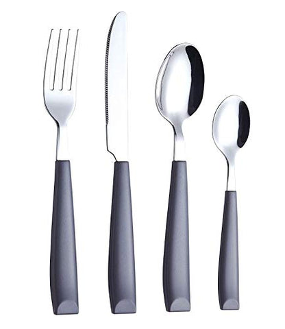 EXZACT 16 pcs Flatware Set Stainless Steel Wide Handles Serves 4 Gray - color: Grey X 16