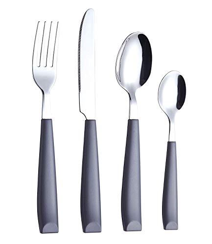 EXZACT 16 pcs Flatware Set Stainless Steel Wide Handles Serves 4 Gray - color: Grey X 16