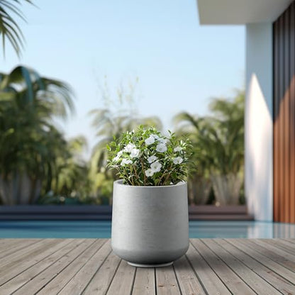 Kante 17.3" Tall Large Round Concrete Planter, Curved Floor Pot, Pale Gray - color: Gray Concrete, size: 15.3" D