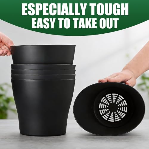 8inch Plant Pot with Large Drainage Holes &Saucer for Indoor Outdoor Plants - color: Black