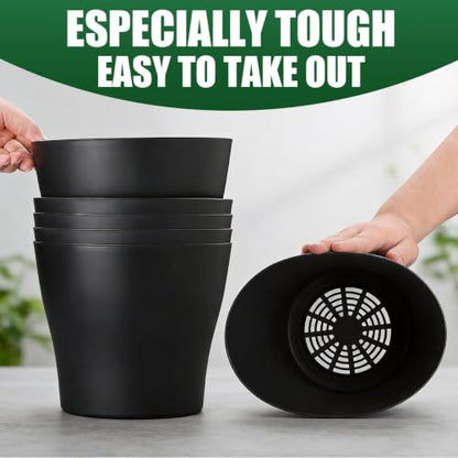 8inch Plant Pot with Large Drainage Holes &Saucer for Indoor Outdoor Plants - color: Black