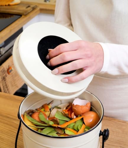 Plexon Kitchen Compost Bin Indoor with Lid, Off-White 1.5 Gall - color: Off-white