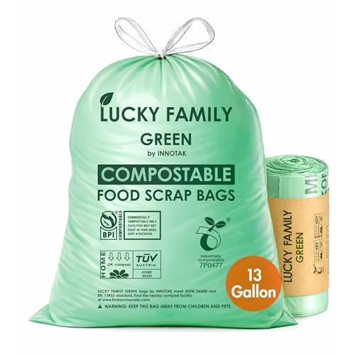 13 Gallon Drawstring Compost Bags for Kitchen Compost Bin, Compostable - color: 13 Gallon Drawstring, 25 count