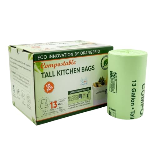 OrangeBio 13 Gallon Compostable Trash Bags, 50 Count, BPI Home Certified - size: 50 Count (Pack of 1)