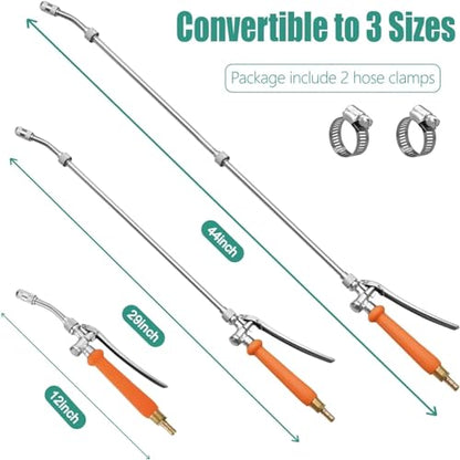 All Metal Sprayer Wand with 3 Types of Nozzles, Fan Nozzle Replacement Sprayer Wand, Stainless Steel Sprayer Wand with 1/4" & 3/8" Brass Barb and 2 Hose Clamps (3 Nozzles 44 Inches Sprayer Wand) - style: 3 Nozzles 44 Inches Sprayer Wand