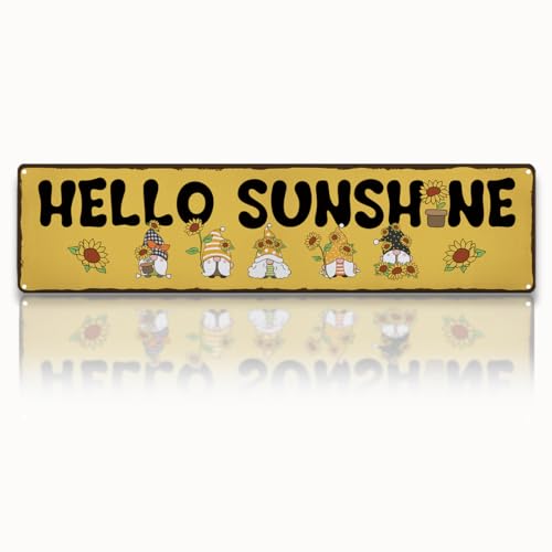 Garden Metal Tin Sign, Hello Sunshine Sign, Vintage Sunflower Farmhouse Wall Art, for Yard Fence Porch, Rustic Outdoor Garden Decoration, Gifts for Gnome Lovers, 15.7 x 3.9 Inches - color: Garden 06