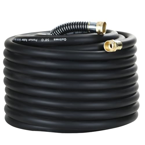 Guitrees 100FT 5/8 Heavy Duty Rubber Garden Hose - 300psi Working, 1000psi Burst - Hot/Cold Water - Five-Layered Braiding for Durability - Versatile for Gardening, Agriculture, Construction(Black) - color: Black, size: 5/8 100FT Male to Female
