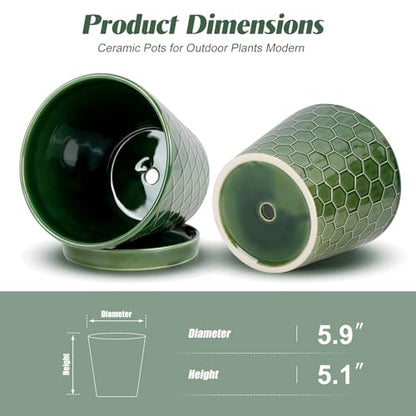 BUYMAX 6 Inch Plant Pot Ceramic Flower Pots Set of 2 with Drainage Hole - color: Patina