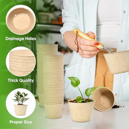 120 Pack 4 inch Peat Pots for Seeding with 120Pcs Plant Labels, Biodegradable Seed Starter Pots with Drainage Holes, Garden Germination Nursery Pots