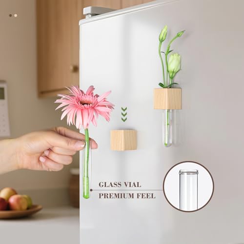 Magnetic Test Tube Flower Vases for Refrigerator, Set of 2 - color: 2 Pcs Wood