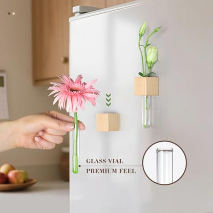 Magnetic Test Tube Flower Vases for Refrigerator, Set of 2 - color: 2 Pcs Wood