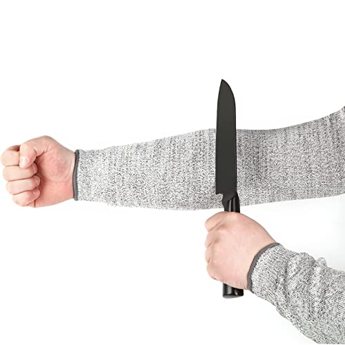 Cut Resistant Arm Sleeves Level 5 Arm Protection Sleeves Grey Gardening Sleeves for Women Men - size: 36cm(14")*1 pair, style: No Thumb Slot