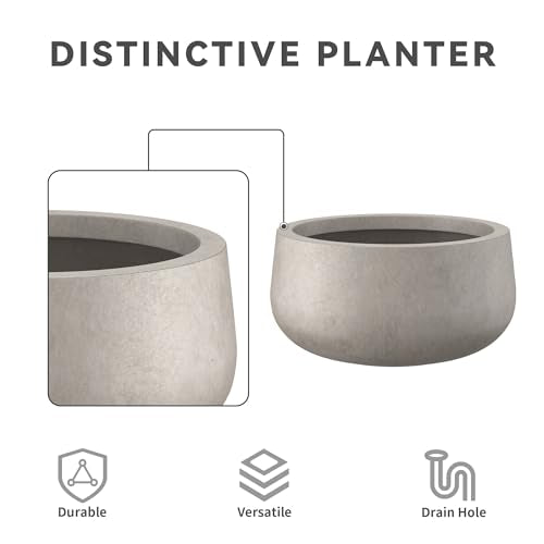Kante Large Round Bowl Weathered Concrete Planter 20" Dia, Outdoor - color: Weathered Concrete, size: 19.6"w