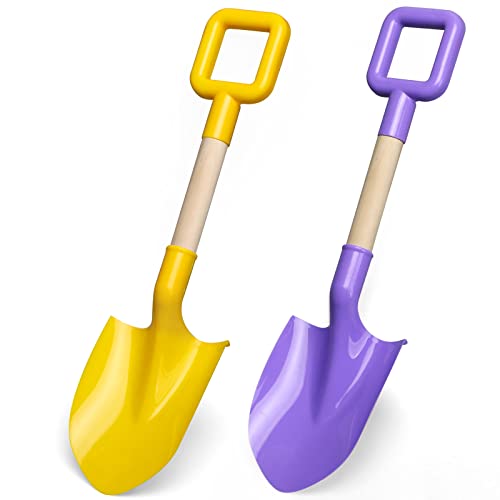 Kids Garden Tool Shovels Toys, 16" Long Kids Beach Spades Sand Shovels Toys for Adults Gardening Tools Garden Kit Travel Sandbox Toy Sturdy Snow Scoop Durable Wood Handle Spade for Digging Sand Snow - color: Yellow
