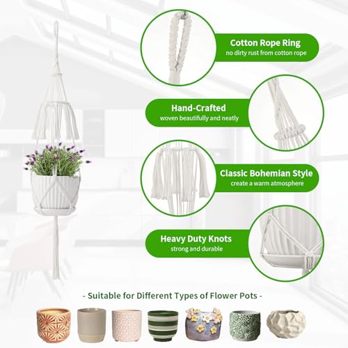 Macrame Plant Hangers 5Pack, Handmade Cotton Rope Hanging Planters - color: White