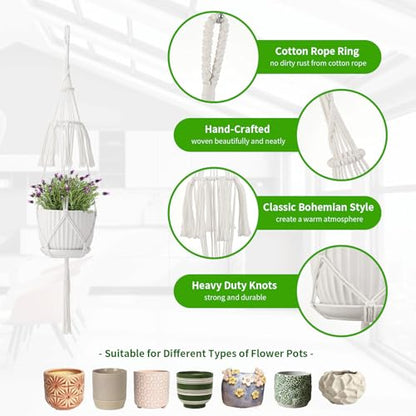 Macrame Plant Hangers 5Pack, Handmade Cotton Rope Hanging Planters - color: White