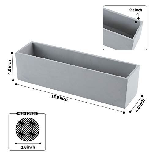 15 Inch Grey Rectangular Cement Planter Concrete Succulent Planter Windowsill Box - size: Large