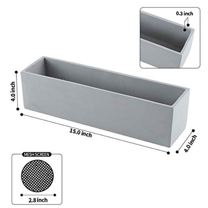 15 Inch Grey Rectangular Cement Planter Concrete Succulent Planter Windowsill Box - size: Large