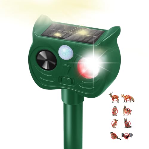 Solar Ultrasonic Animal Repellent Outdoor Motion Sensor Squirrel Deterrent - color: Red and white lights flashing 1PC