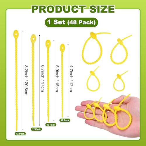M METERXITY 48-Pack Adjustable Plant Ties, 4.7/5.9/6.7/8.2 Inch Silicone Flexible Multi-Function Garden Twist Tie for Crafts/Gift Wrapping/Gardening Plants, Reusable Support Twine [Yellow] - color: Yellow