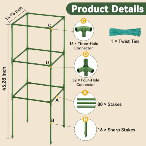 4 Pack 45" Tomato Cages for Garden, Heavy Duty Adjustable Plant Support - size: 45 inch