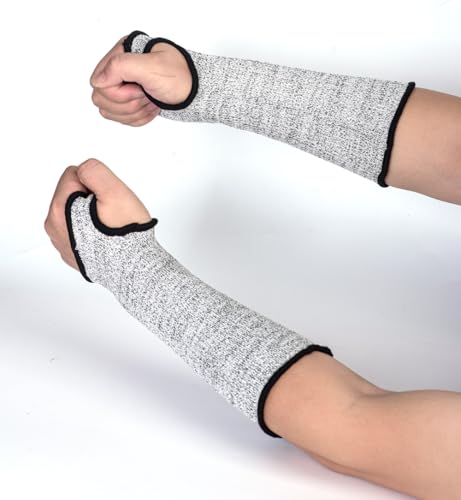 Cut Resistant Arm Sleeves Level 5 Arm Protection Sleeves Grey Gardening Sleeves for Women Men - size: 45cm(18")*1 pair, style: With Thumb Slot