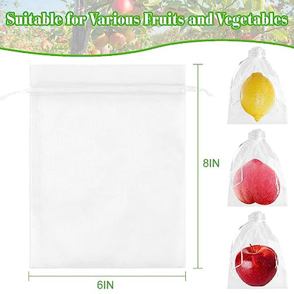 Morcheiong 60pcs Reusable Netting Mesh Bags - 6" x 8", Garden Fruit Protection with Drawstring (White) (Pack of 2) - color: White, size: 60Pcs 6" x 8" (Pack of 2)