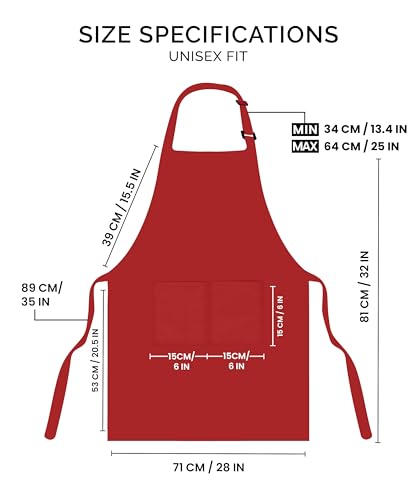 Utopia Kitchen Bib Aprons 2 Pack Adjustable With 2 Pockets - color: Red