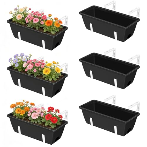 Railing Planter Boxes 6 Pack Window Boxes Planters with Adjustable Brackets
