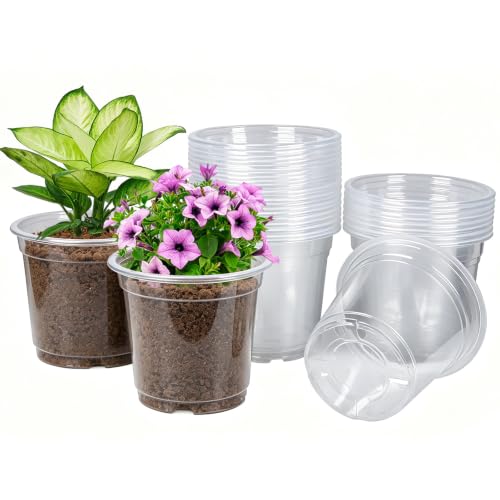 JERIA 30 Pack 7 Inch Clear Nursery Pots with Drainage Holes, Clear Plant Pot for Planting, Transparent Plastic Plant Pots,Durable Seed Starting Pot for Succulents - size: 7Inch-30Pack