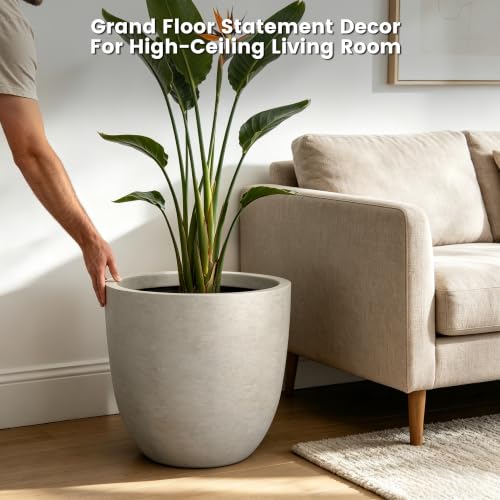 Kante Weathered Concrete Planter 18" Dia All-Weather Round Large Pot - color: Buff Concrete, size: 18"d