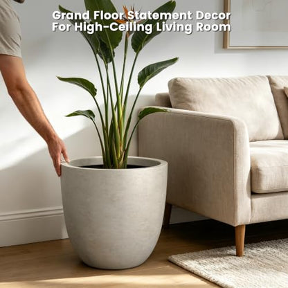 Kante Weathered Concrete Planter 18" Dia All-Weather Round Large Pot - color: Buff Concrete, size: 18"d