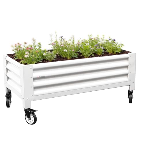 Anleolife Low-Profile Elevated Raised Garden Bed, Antique White - color: Antique White, size: 48x24x22 in