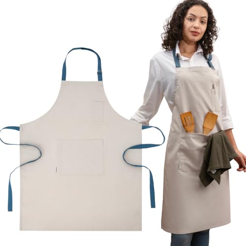 Cotton Canvas Apron for Women & Men – Adjustable Neck Strap & Waist Ties with Pockets - color: Grey