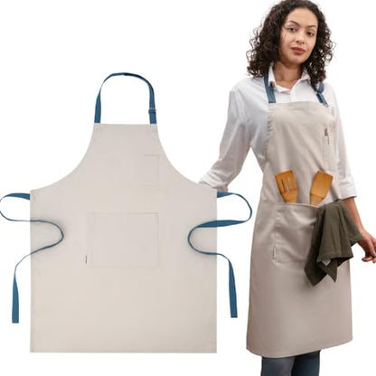Cotton Canvas Apron for Women & Men – Adjustable Neck Strap & Waist Ties with Pockets - color: Grey