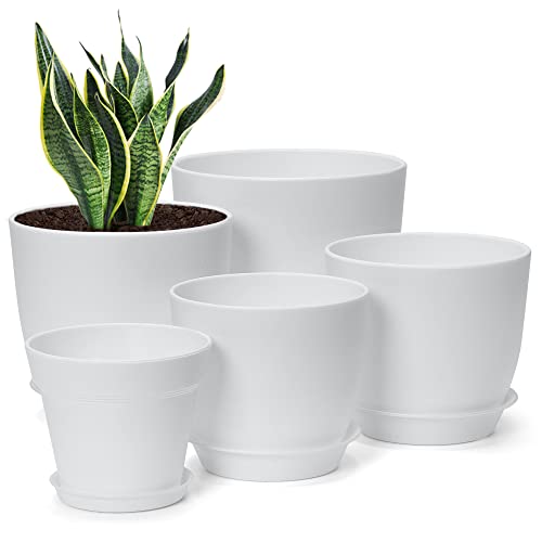 7 Pack Mix Size Plastic Plant Pots, 6.2/5.4/4.8/4.5/4 inch Indoor Planters - color: White, size: MIX-7Pack