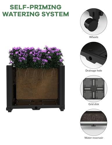 47" Rolling Garden Arch Trellis with Planter Box – Rustproof Metal Frame - size: Span 1.2