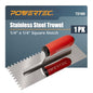POWERTEC Square Notch Trowel - 1/4" x 1/4" Stainless Steel Square-Notch Tile Trowel with Soft Grip Handle for Thinset Mortar, Mastic & Tile Installation Work (72180) - style: 1/4" x 3/8" Square Notch