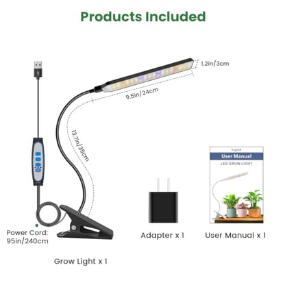 Kullsinss Clip-on Plant Lights for Indoor Growing, 57 LEDs 10W Grow Light - size: 1 Head-Black