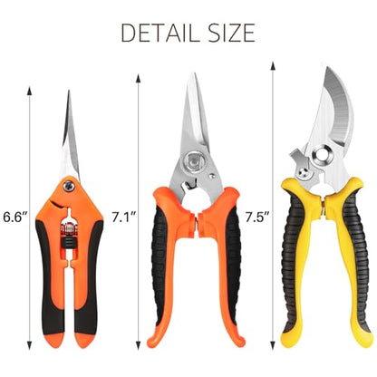 3 Pack Garden Pruning Shears Stainless Steel Blades Handheld Pruners Set with Gardening Gloves - color: Mix, size: 3 PCS