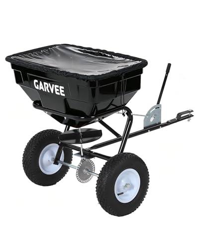 Tow Behind Broadcast Spreader, 130LBS Capacity, Universal Hooks Tow/Push Garden Spreader Fit for UTV, ATV & Most Tractors, 30 Adjustable Settings, 9.8 ft Spreading Width, Lawn Spreader for Seed, Ferti - size: 125 LBS